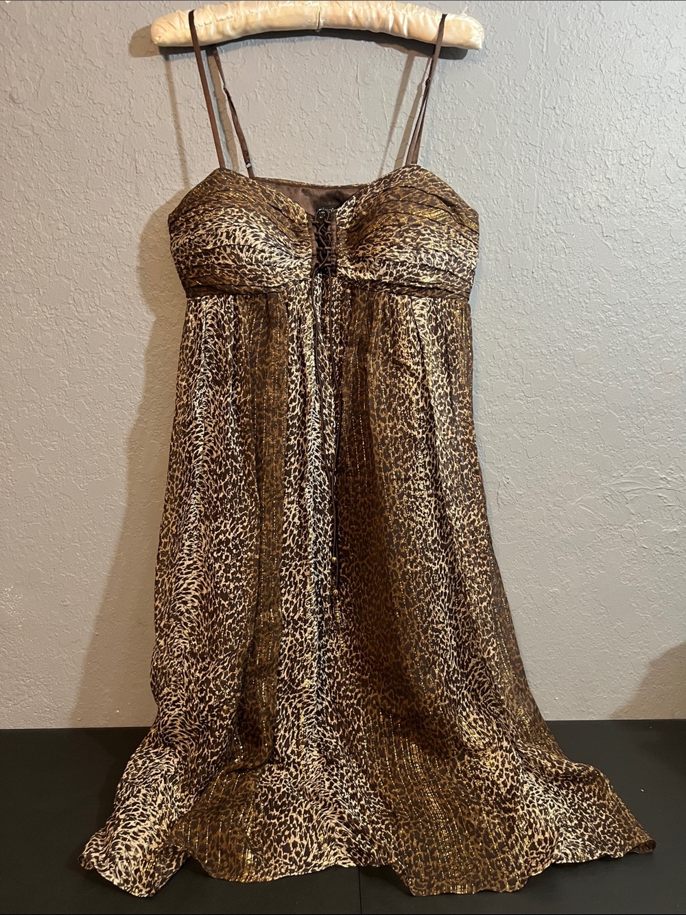 Nicole by Nicole Miller Leopard-Print Silk Midi Dress in Brown and Black